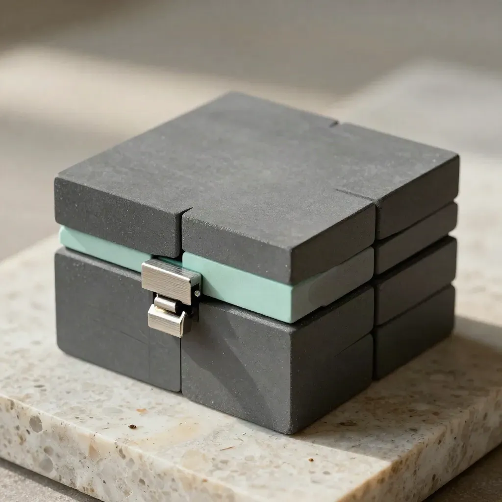 Graphite blocks and a hinge connector arranged on stone with soft light